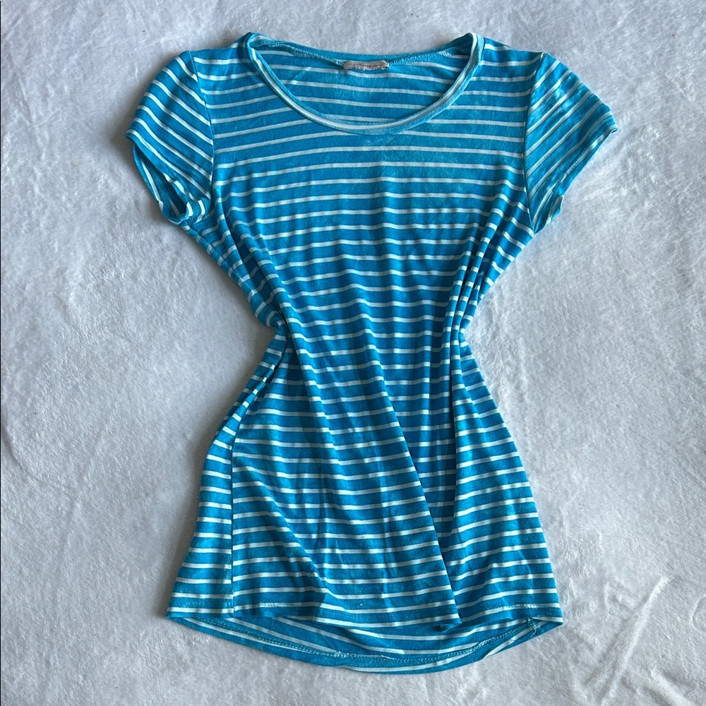Buttons Blue Striped Short Sleeve Tee